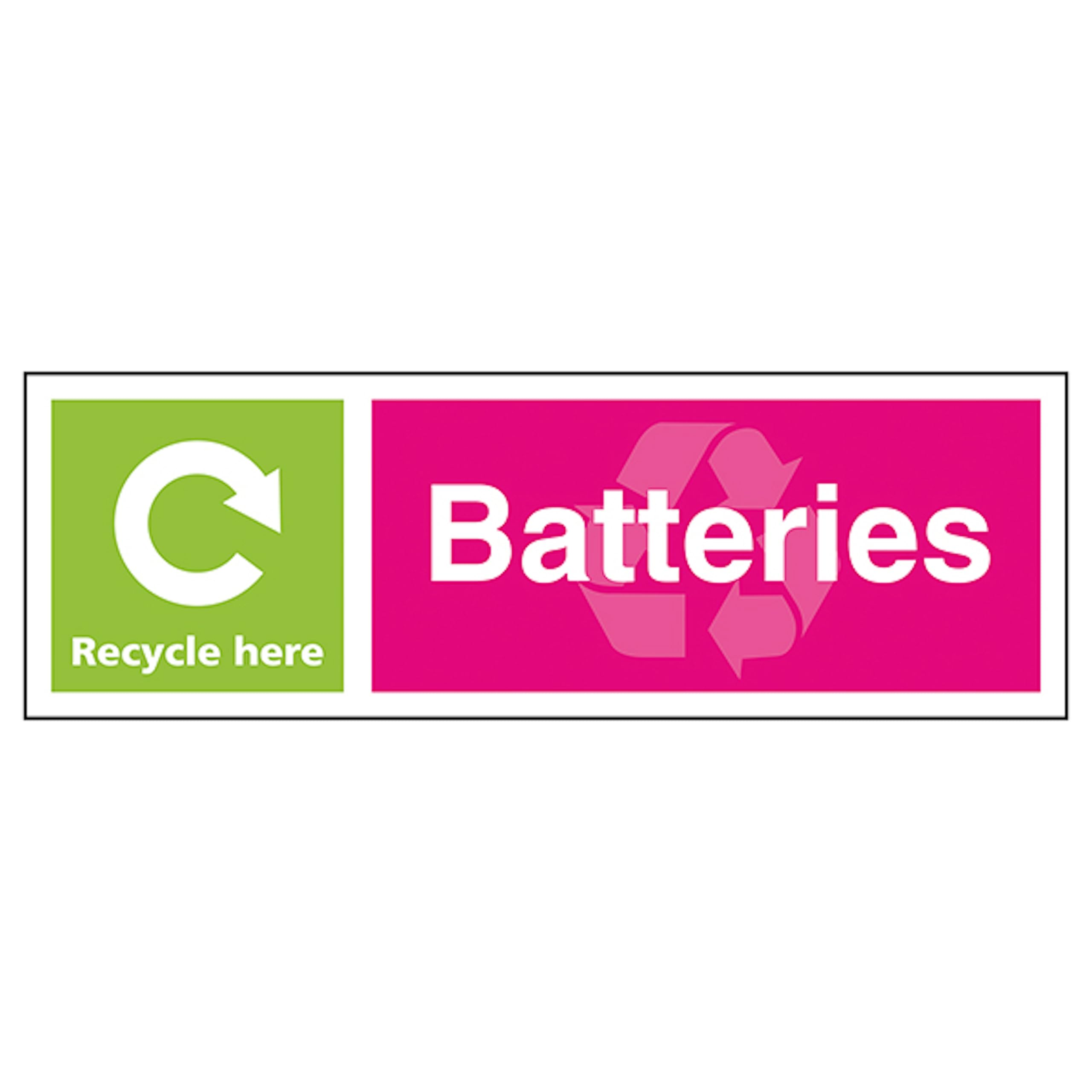 V Safety Batteries Recycle Here - Landscape 300 x 100 mm - Self Adhesive Vinyl - Aluminium Effect Safety Sign