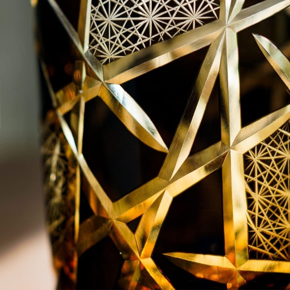 Edo Kiriko Old Fashioned Whiskey Glasses Japanese Style Crystal Amber 8 0z Black Diamond Cut Glass Cup Tumbler for Vodka Cocktail