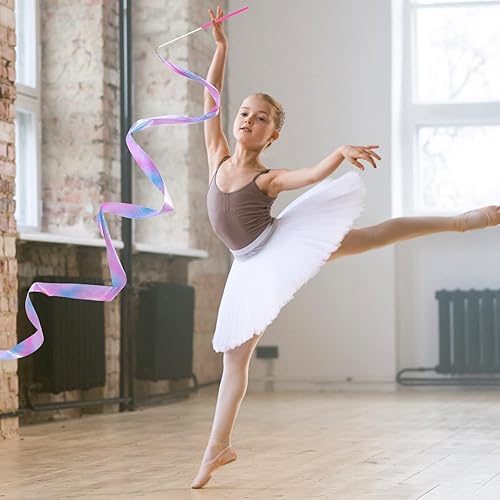 Miniatura 5 de Cobee - Cintas de baile de gimnasia, 2 cintas brillantes de baile de 78.7 pulgadas, cintas de baile rítmico con cintas de varita, serpentinas para