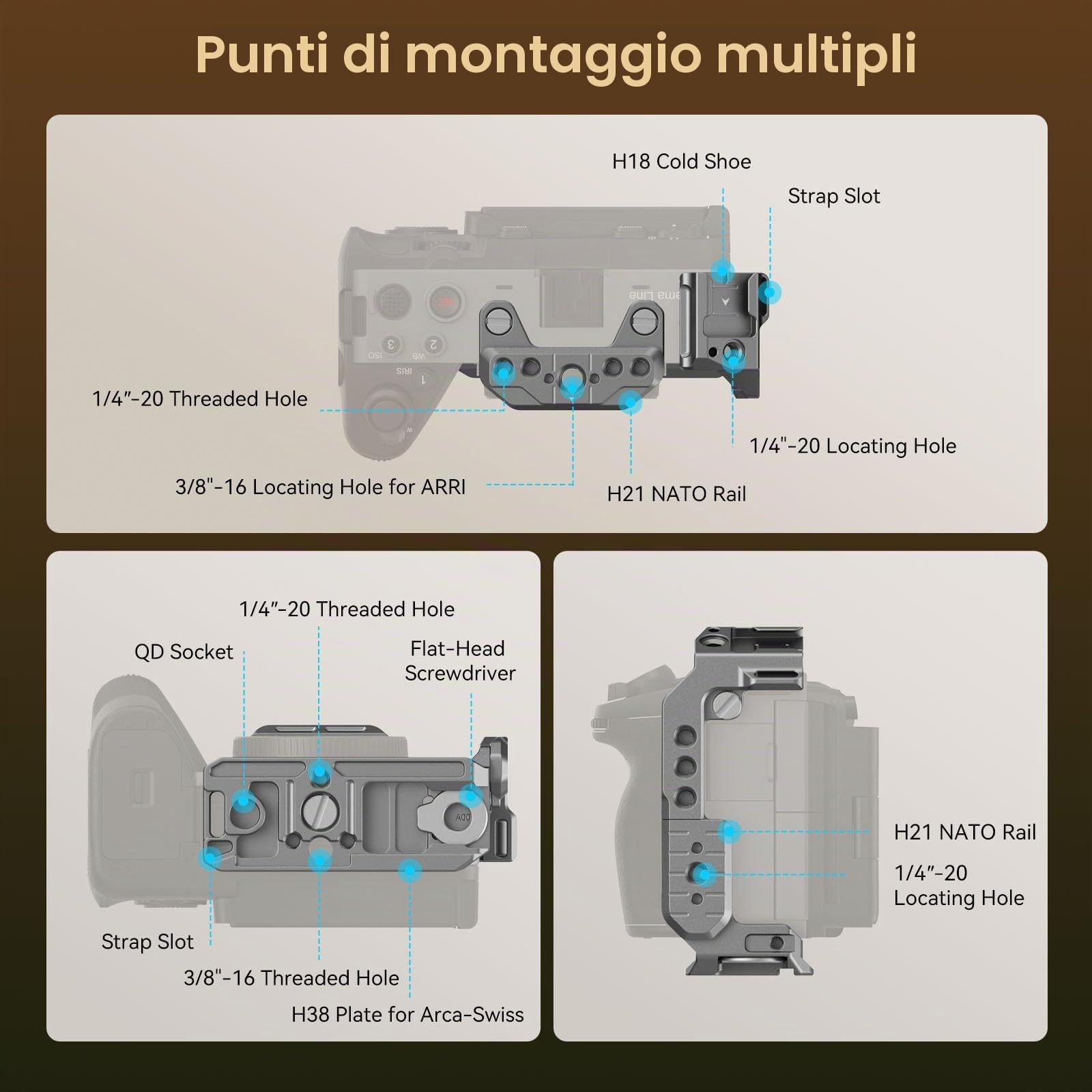 SMALLRIG FX3/FX30 HawkLock Quick Release Half Cage per Sony FX3 / FX30, con QR NATO Rail, Progettazione Modulare per Sony XLR Handle, Integrato Piastra a Sgancio Rapido per Arca - 4772