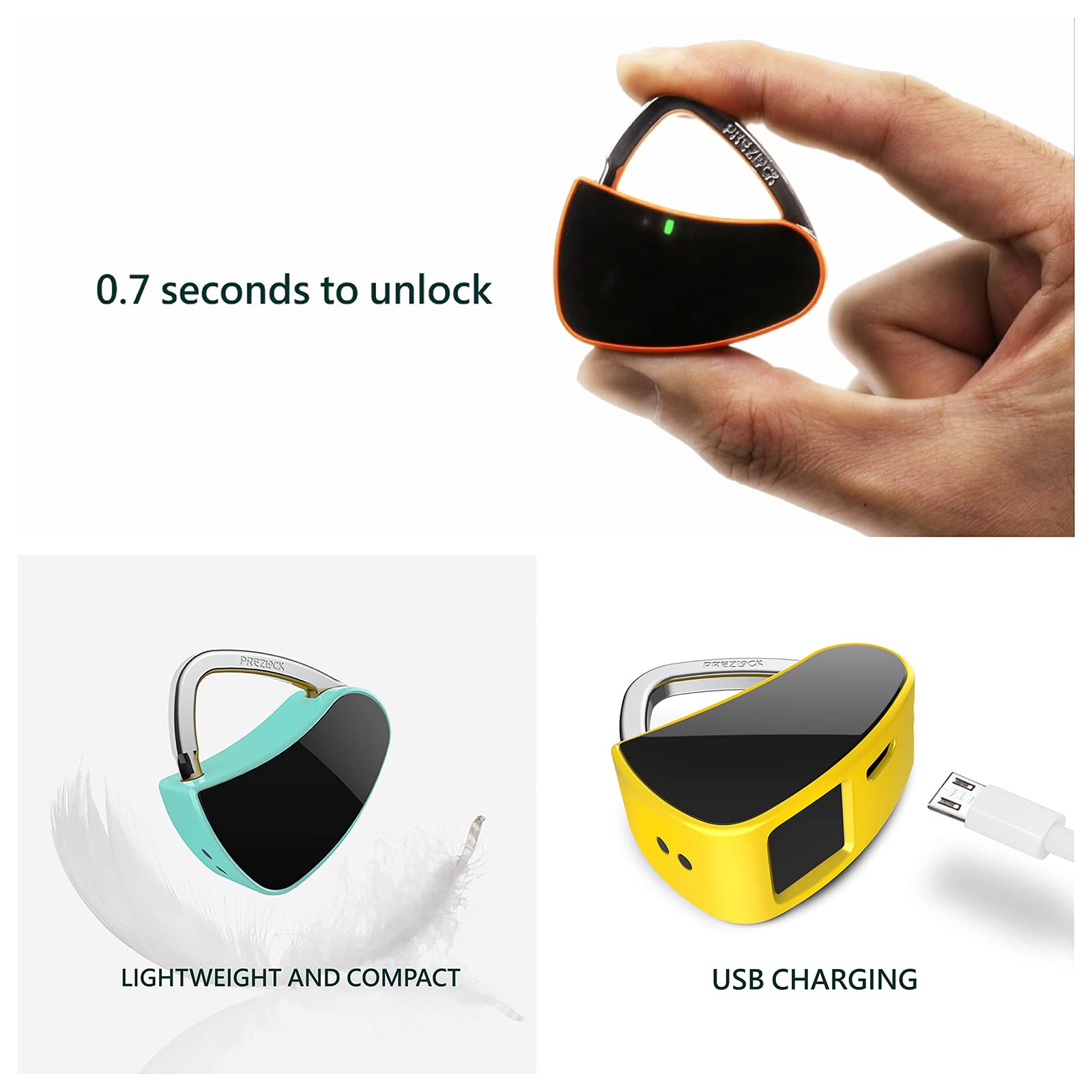 Candado de huellas dactilares, candado inteligente con biométrico sin llave, colorido, cerradura de moda, cerradura compacta, recargable por USB, 1 paquete. (grafito vívido)