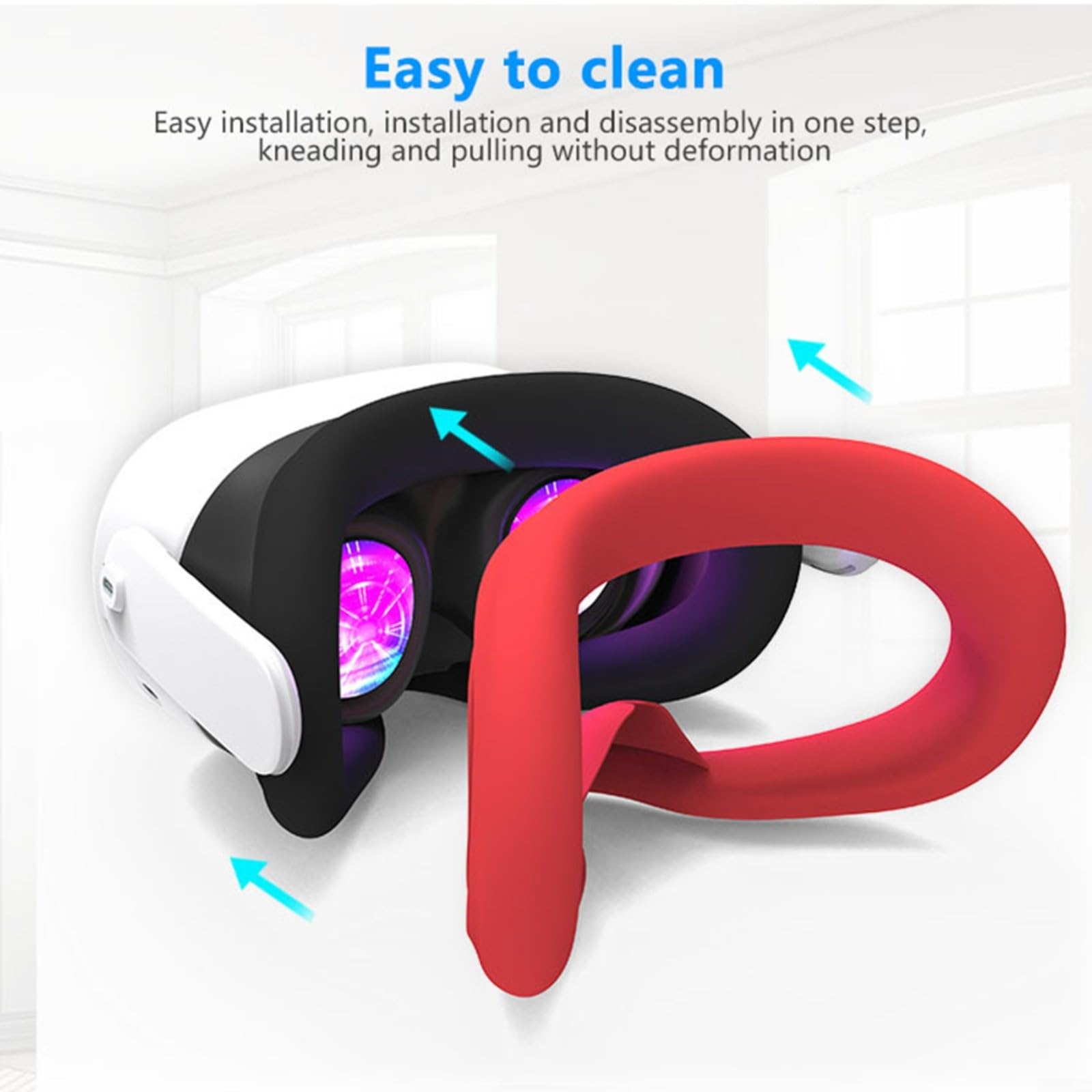 Set di coperture protettive in silicone per cuffie Meta per 3S VR, kit da 7 pezzi con nasello anti-perdite e protezione per lenti (nero)