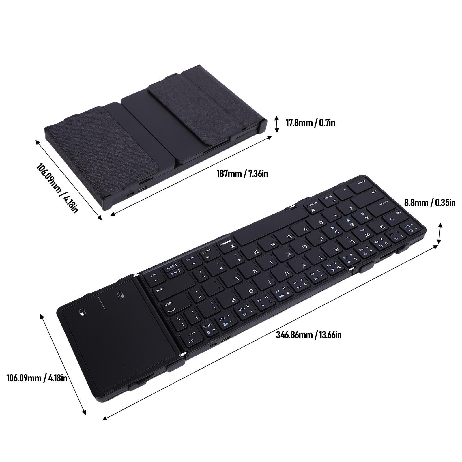 Zunate Przenośna Klawiatura Składana BT, Klawiatura BT z 3 Urządzeniami Jednoczesne Połączenie i Klawisze na Nożyce, na PC Tablety z Androidem Laptopy