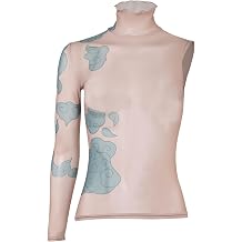 Womens Tattoo Printed Top Long Sleeve Mock Neck Sexy Sheer Mesh Crop Top