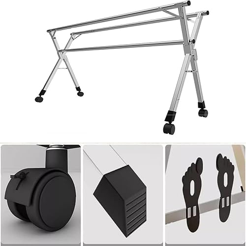 Miniatura 6 de Estante de secado de ropa de acero inoxidable, estante portátil de lavandería de 94 pulgadas con ruedas, estante interior ajustable que ahorra