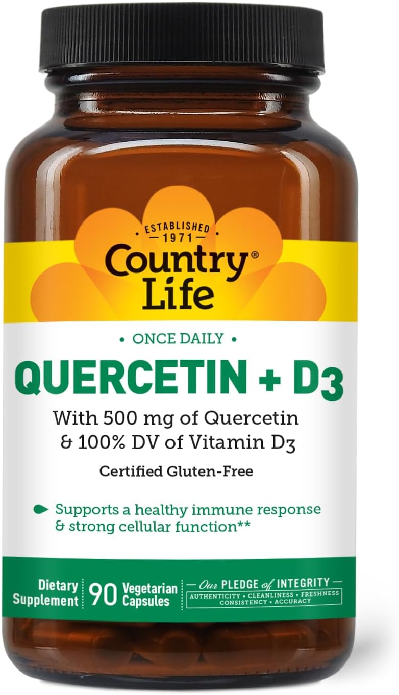 Quercetin 500mg Capsules with Vitamin D3 800 IU – Immune Support Supplement for Adults – Daily Immune Boosters – Quercetin Immune System Boost, 90 Capsules