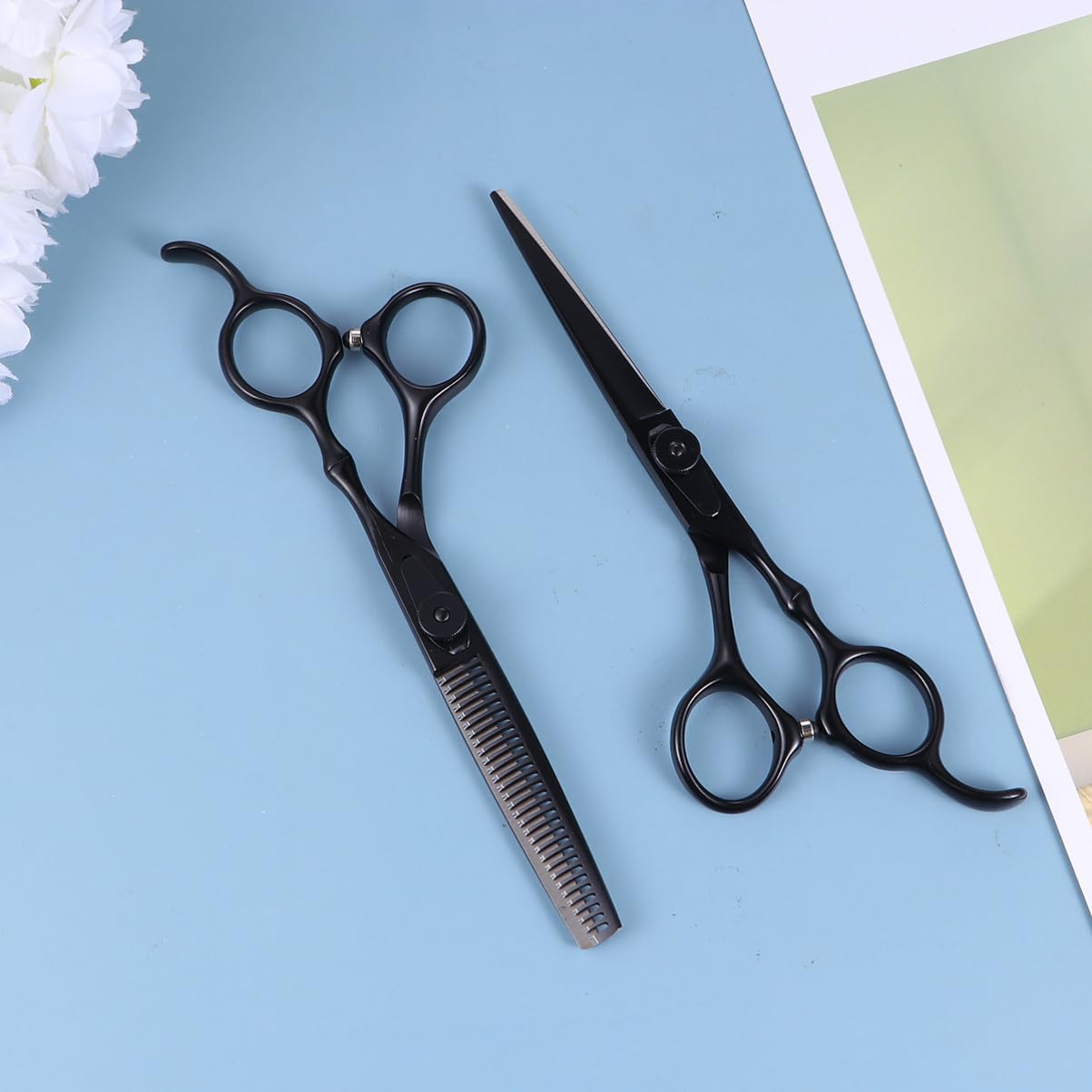 Professionelle Haarschere mit Effilierschere, 2 Stück Schwarz