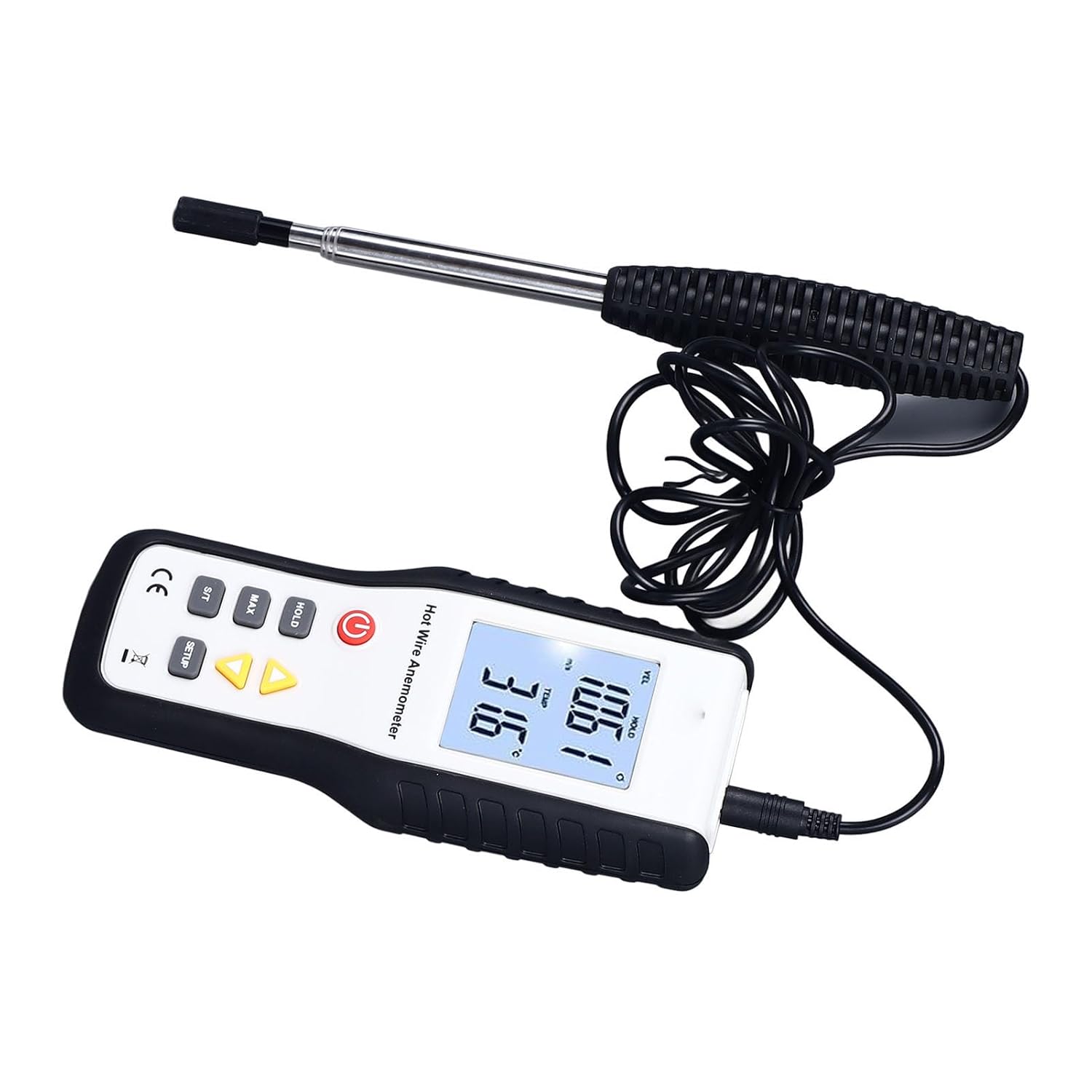 Thermal Anemometer with LCD Backlit Display, Handheld Wind Speed and Temperature Meter for Air Volume Measurement, Extendable 1000 mm Probe, Multi Unit Airflow Gauge for HVAC and
