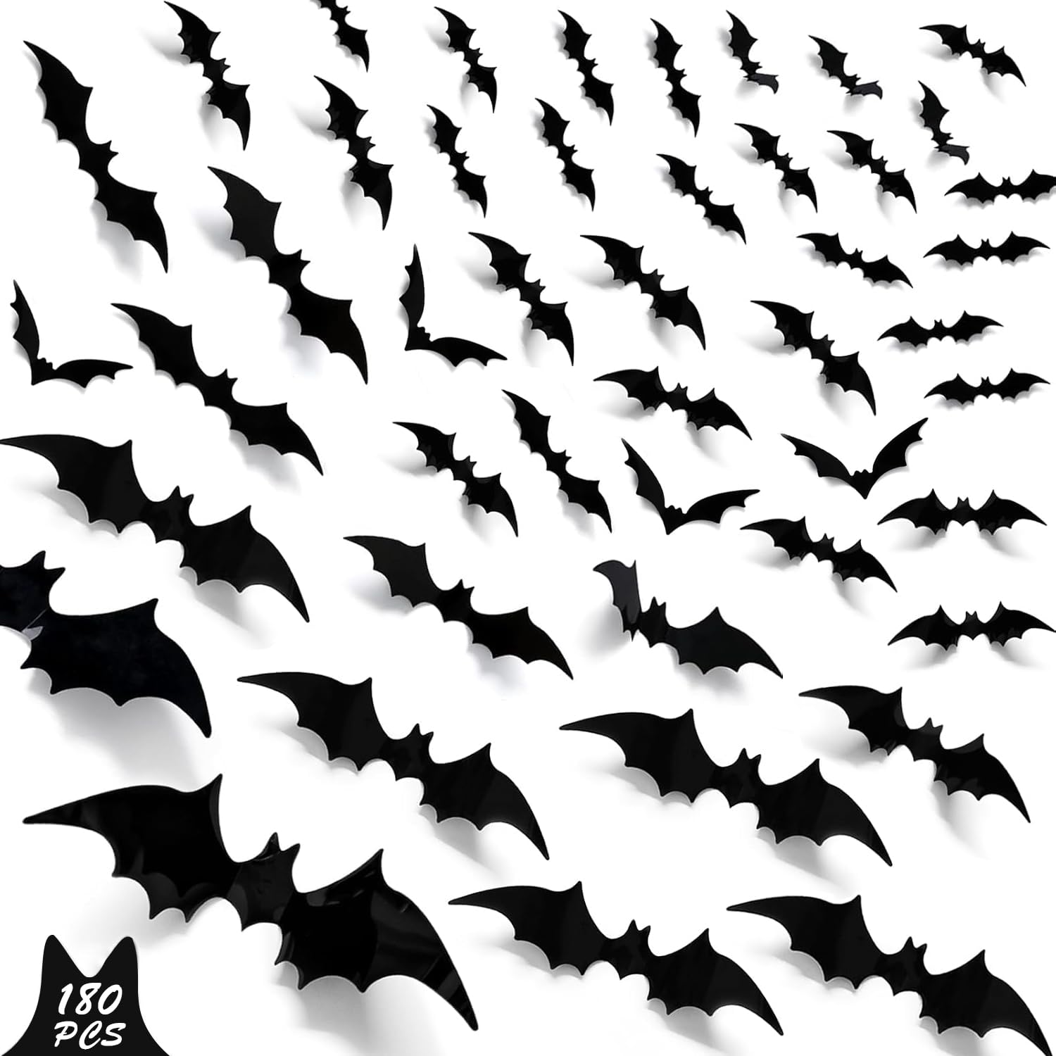 Uelfbaby 180 Pcs Hallween Decorations Bats Wall Decor, Realistic PVC 3D Scary Bat Sticker for Creepy Home Decor Halloween Decor, DIY Wall Decal Bathroom Indoor Set Window Stickers