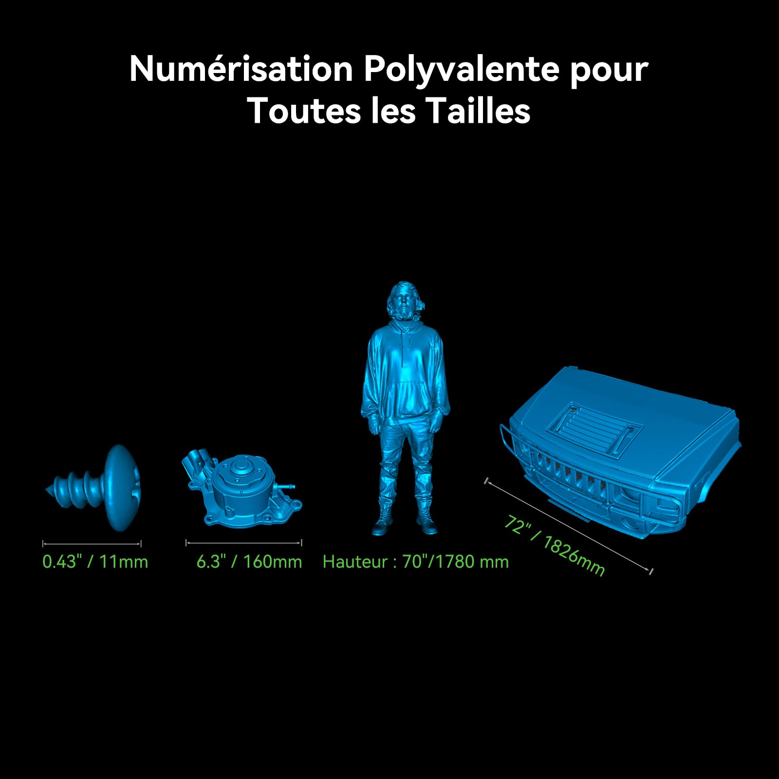 Creality CR-Scan Raptor Scanner 3D, 60 PFS, Portable, Prend en Charge le Mode Double Lumière Bleue/Proche Infrarouge, Précision 0,02 mm, 5mm-2000mm Numérisation/Rétro-Ingénierie de Pièces Automobiles