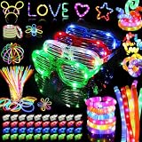 208 PCS Glow in the Dark Party Supplies, 58 Foam Sticks,24 Finger Lights,6 Light Up Headbands, 6 Light UP Tubes,14 LED Glasses, 100 Glow Sticks for Neon Party, Wedding, Birthday, Concert -  Taotuo
