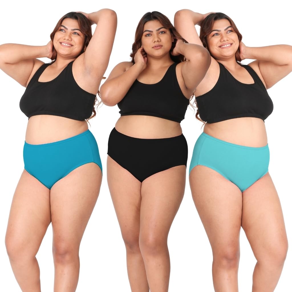Adira | 3XL-10XL Cotton Panties for Women Plus Size | High Waist Panty with Full Coverage | Inside Elastic - No Elastic Exposure to Skin | Plus Size | Pack of 3-picture-13