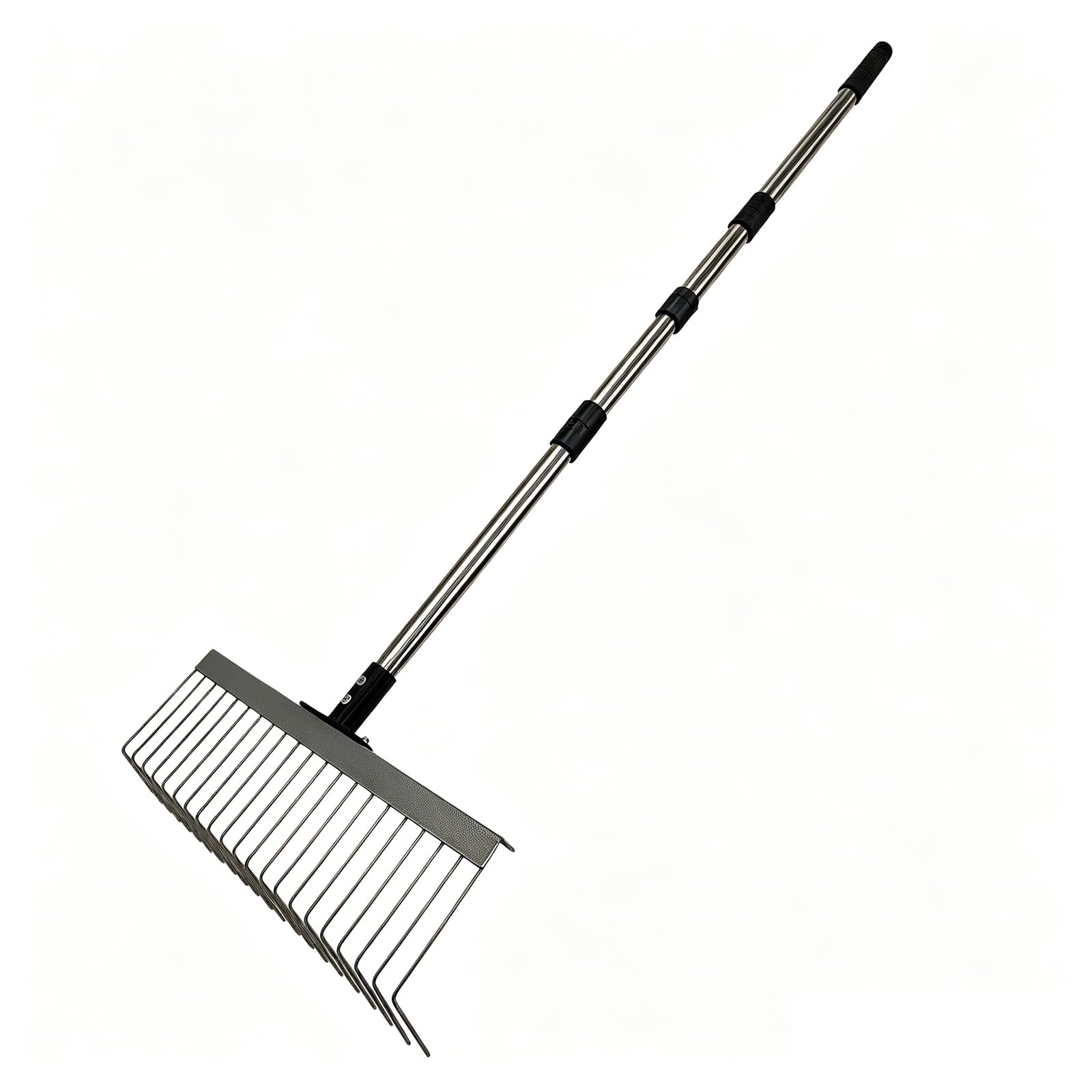 Râteau de jardin en métal robuste avec son long manche inoxydable de 160 cm