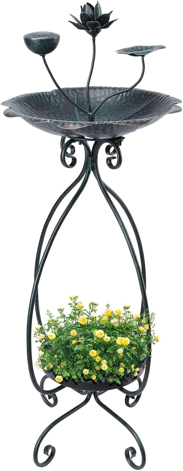 VCUTEKA Bird Bath with Flower Planter Pedestal, birdbath for Outdoors with Lotus, 33" Height Vintage Bird Baths for Garden Yard Patio Lawn Decor