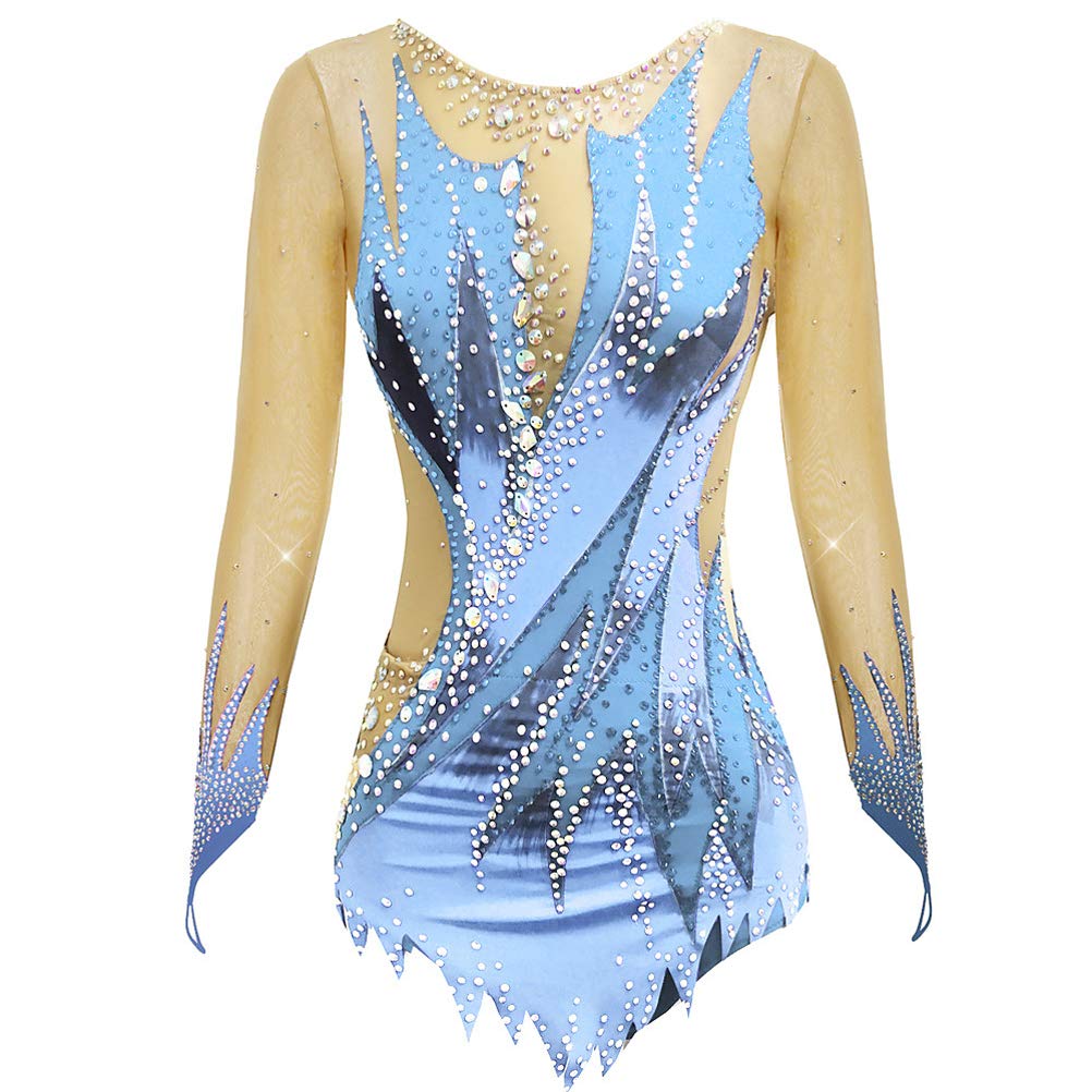 PONNYC Vestiti di Ginnastica Ritmica da Ballo Femminile Costume per Prestazioni di Pattinaggio su Ghiaccio A Maniche Lunghe Abito da Pattinaggio Figura Outfit di Sport Invernali