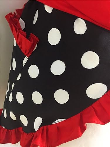 Miniatura 8 de Hyzrz Lindo delantal retro negro con lunares retro con volantes laterales, delantales de cocina vintage con bolsillos para mujeres y niñas (lado