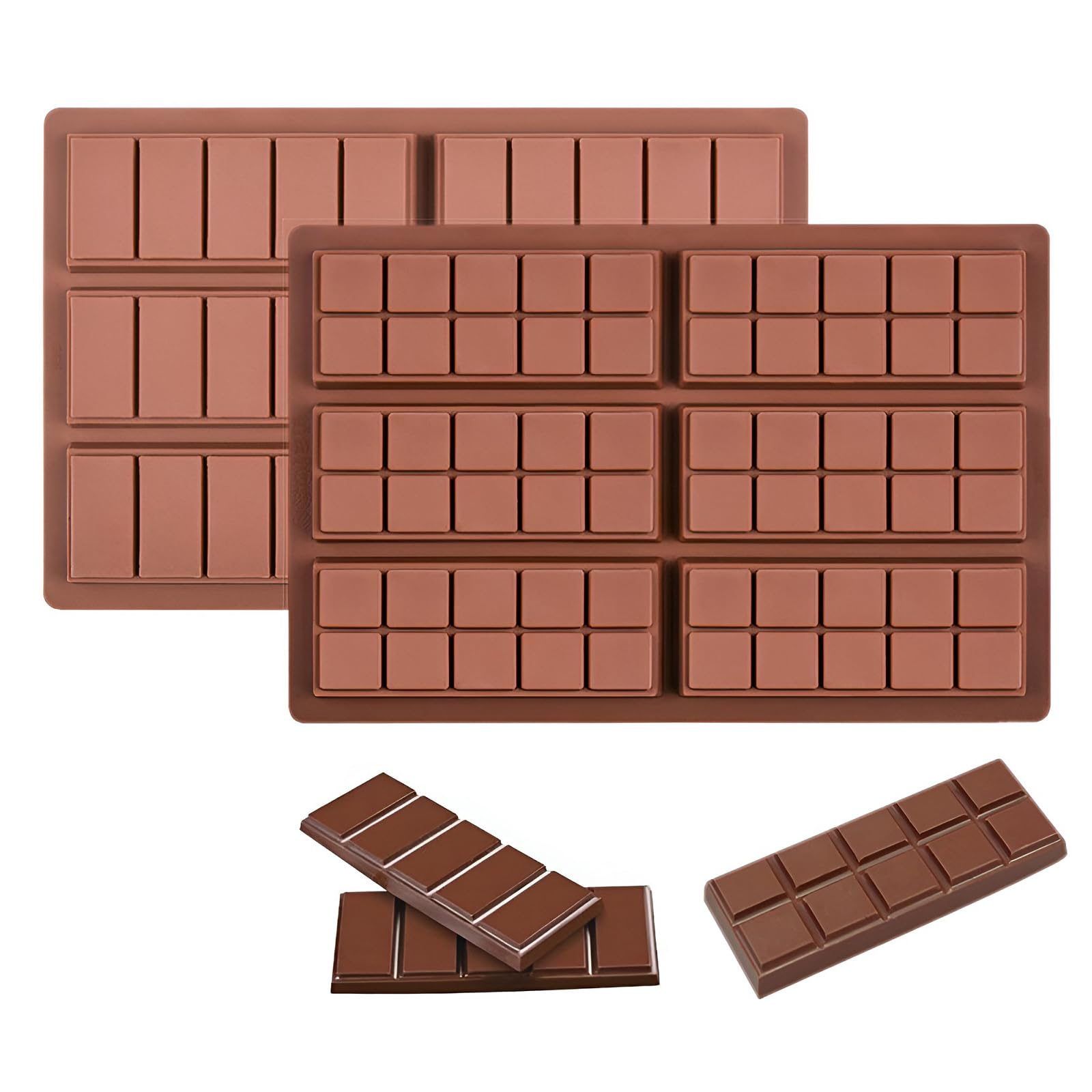 2 Stück Schokoladenform Silikon, 2 Größen Schokoladen Silikonform Mini Chocolate Mold Bar BPA-frei Schokoladenformen Gießformen Schokolade