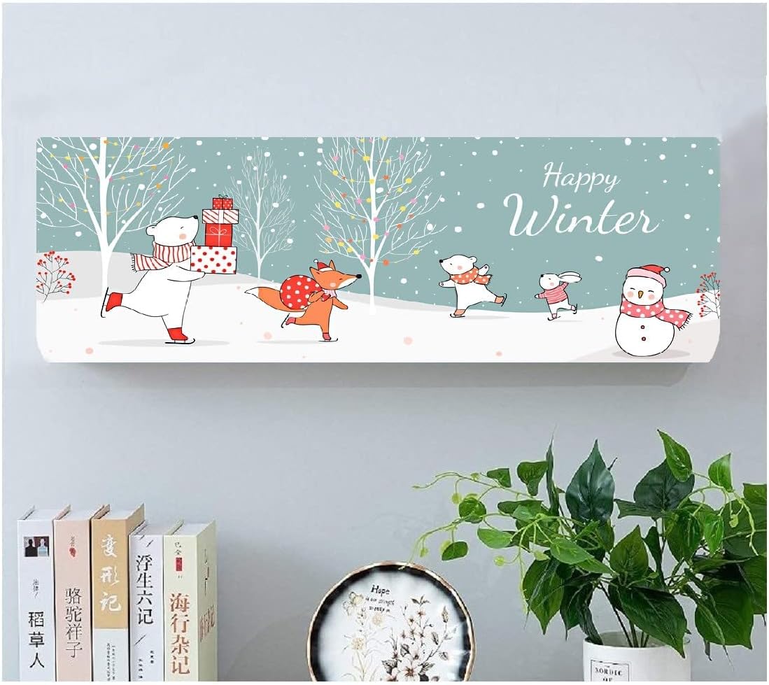 Anpro Printed Air Conditioning Dust Cover Folding Designer Ac Cover for Indoor Split Ac 1.5 ton (97 x 31 x 21 .5 cm ) Polyester (Happy Winter green)