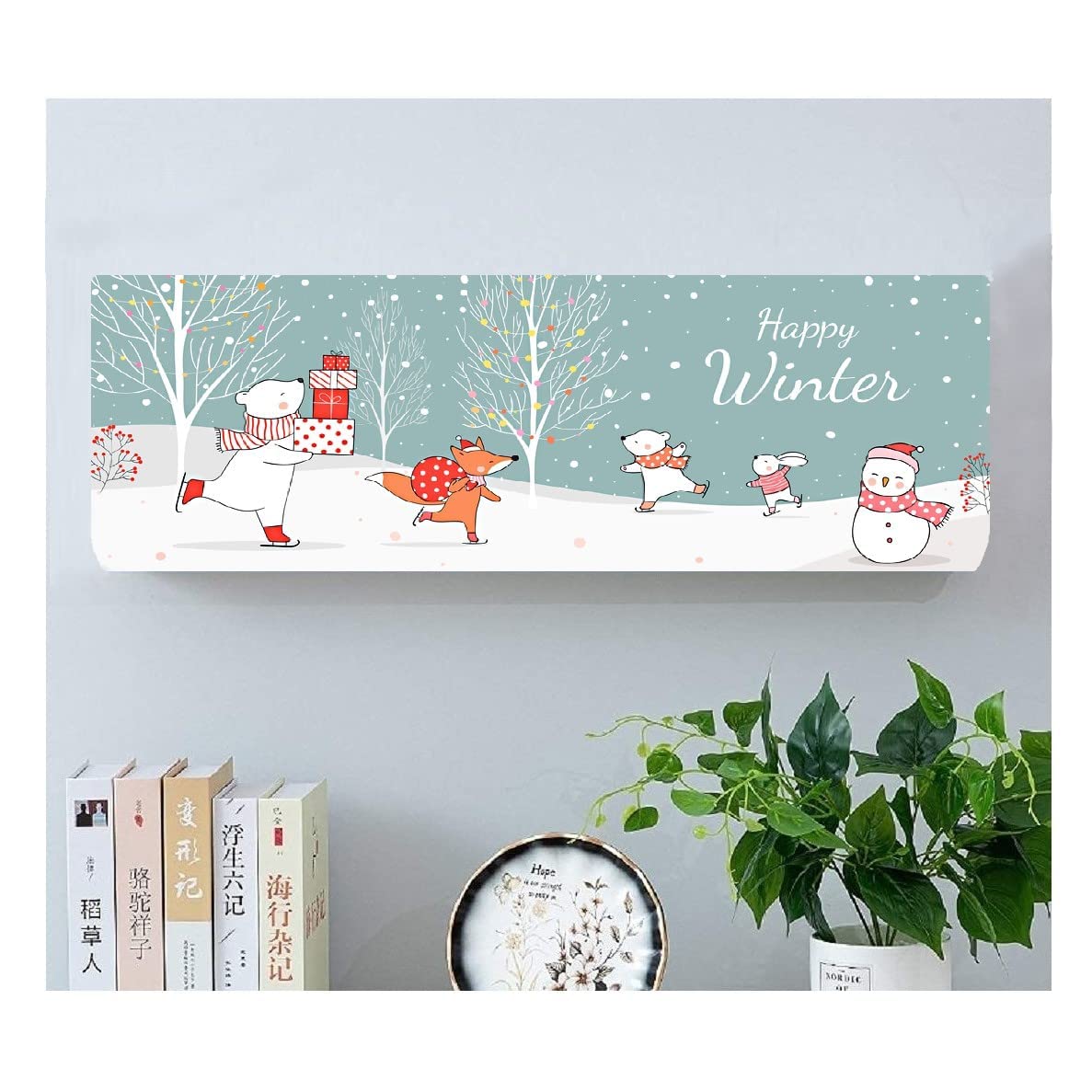 Anpro Printed Air Conditioning Dust Cover Folding Designer Ac Cover for Indoor Split Ac 1.5 ton (97 x 31 x 21 .5 cm ) Polyester (Happy Winter green)