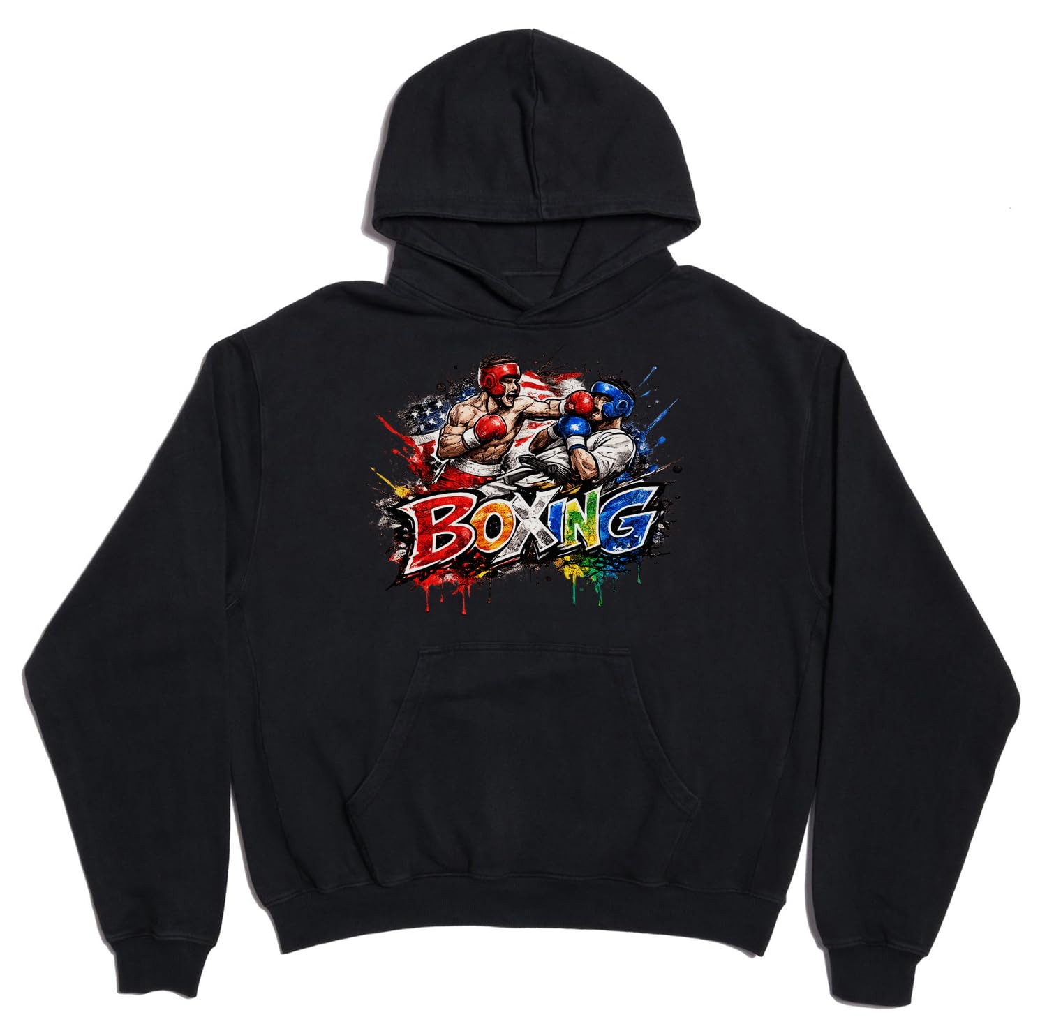 Felpa con cappuccio unisex in misto cotone pesante oversize Dynamic Boxing Match Action Scene nera