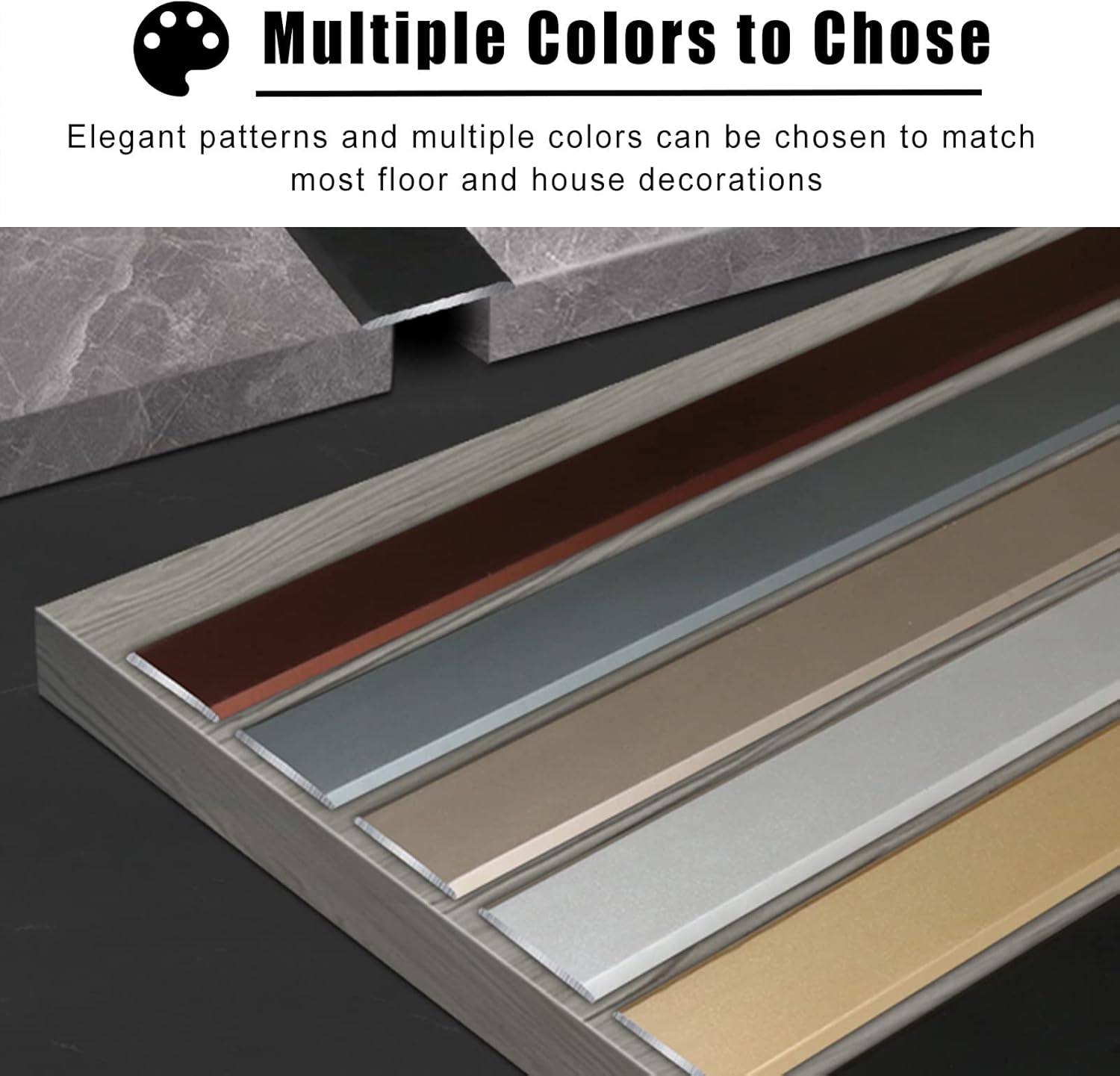 BABYCE Floor Transition Strip for Gap, Flat Adhesive Flooring Transition Bar, Seam Cover for Wooden/Laminate/Tile, Smooth Transition Aluminum Threshold Strips, Scratch-Resistant (Color : Style2)