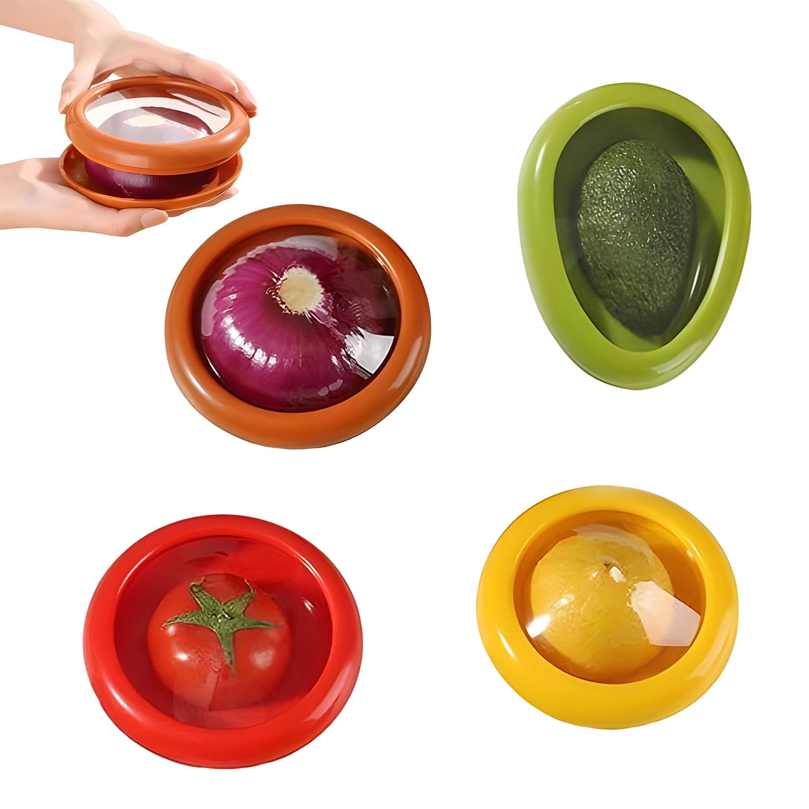 WideSmart 4PC Silicone Fruit and Vegetable Storage Containers Set for Fridge,Silicone Fruit Storage Box,Onion Storage Container, Avocado keeper,Tomato Saver,and Lemon holder,reusable