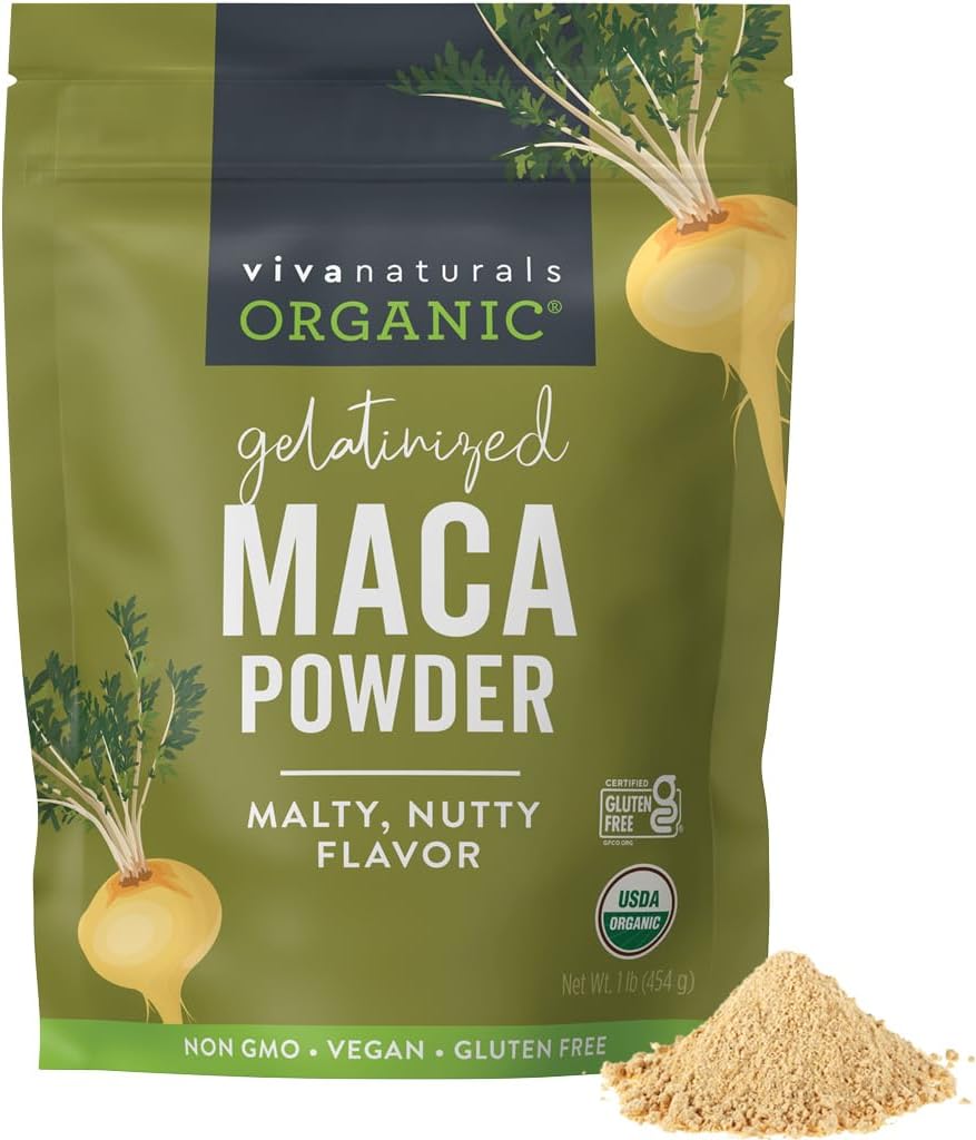 Viva Naturals Organic Maca Powder, Gelatinized for Enhanced Bioavailability, Non-GMO (1lbs Bag)