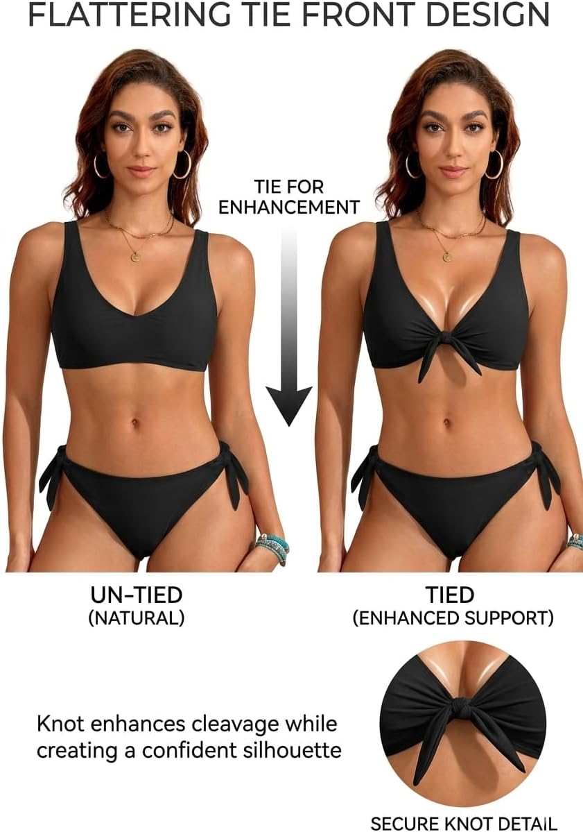 Aqua Eve Women Bikini Set - Two Piece Swimsuit Low Rise Bathing Suit Knot Tie Bikini