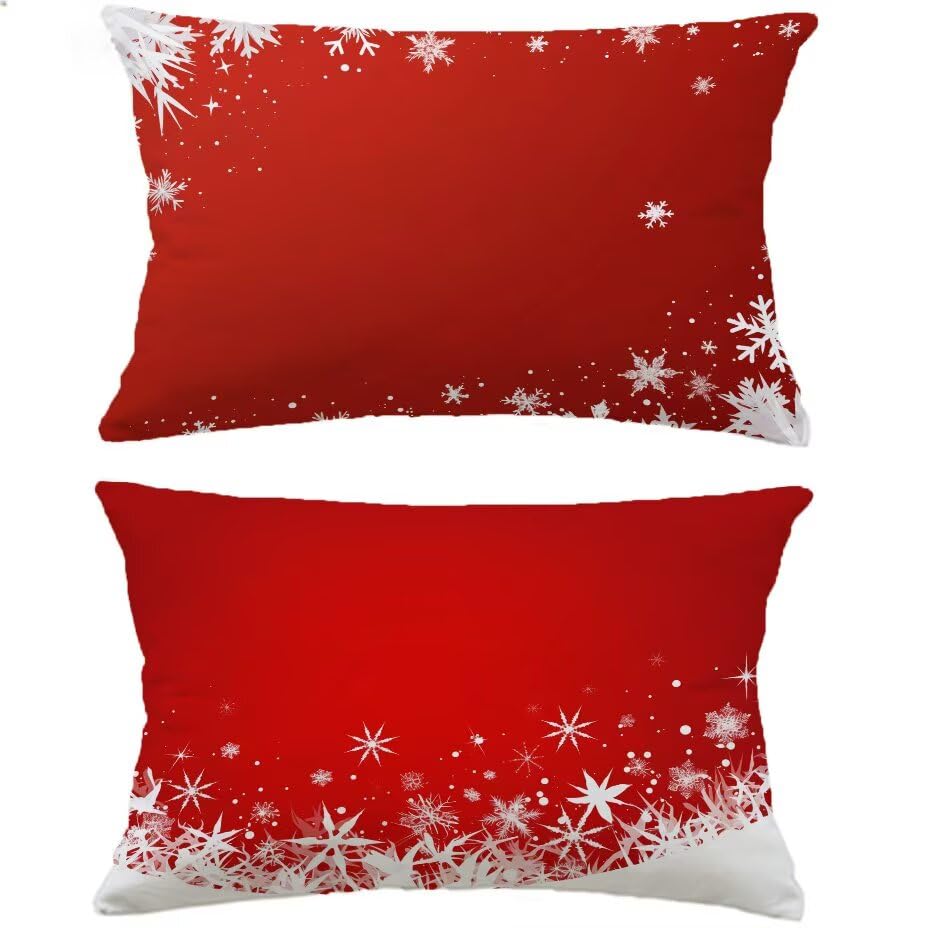 Housse de coussin extérieur 50x70 rouge aspect lin imperméable pour salon de jardin (lot de 2)