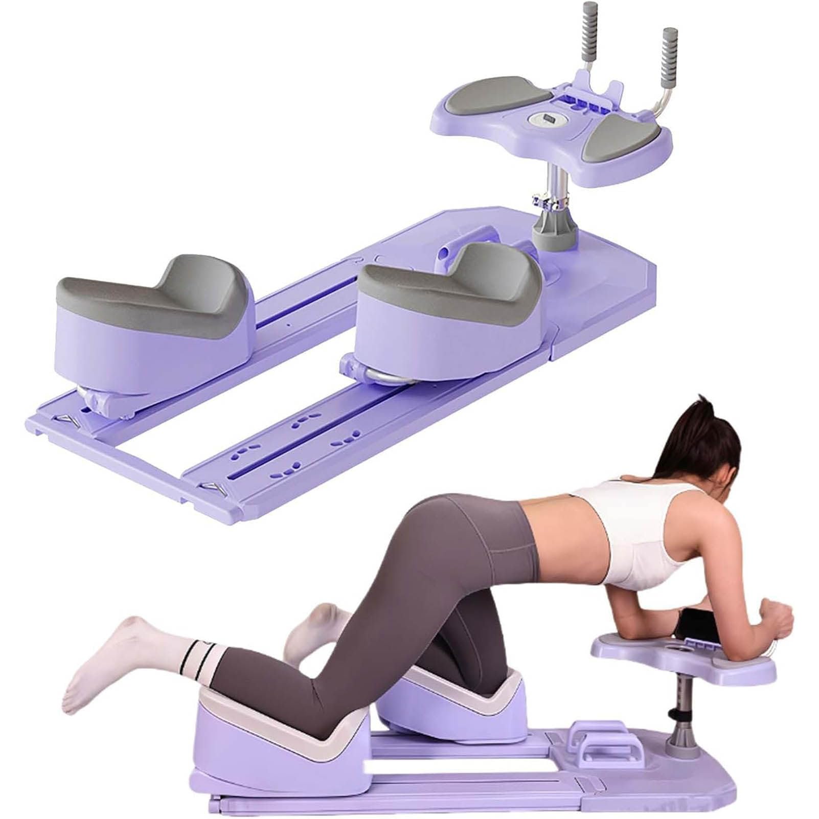 LJLYYDS 6-In-1 Spine Twist Trainer, Detachable Waist Trainer Machine Digital Timer Home Gym Equipment for Waist Trainer Workout Waist Toning Back Leg Stretching, with 3 Adjustable Purple