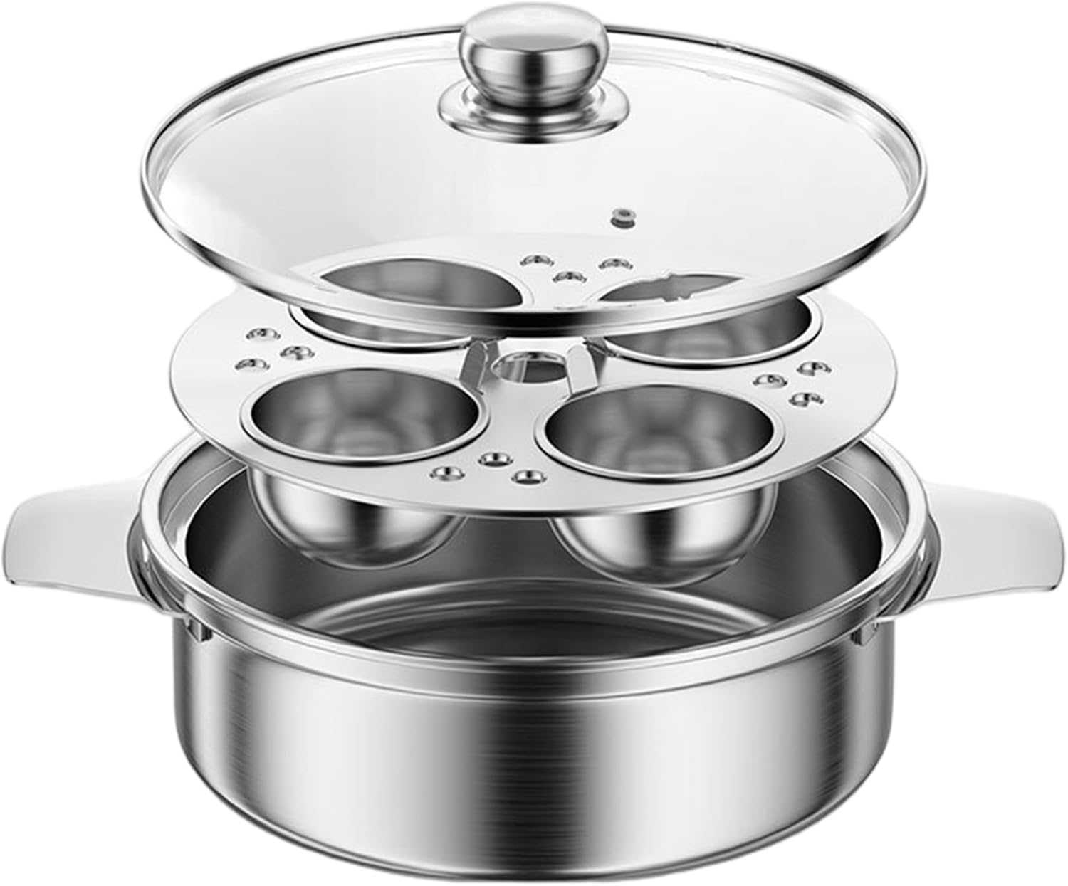 Egg Poacher Cups Egg Poacher ‎stainless Steel Poached Maker with 4 Cups, Nonstick Multipurpose Cooker Pot with Handle for Pots, Skillets and Pressure Cookers