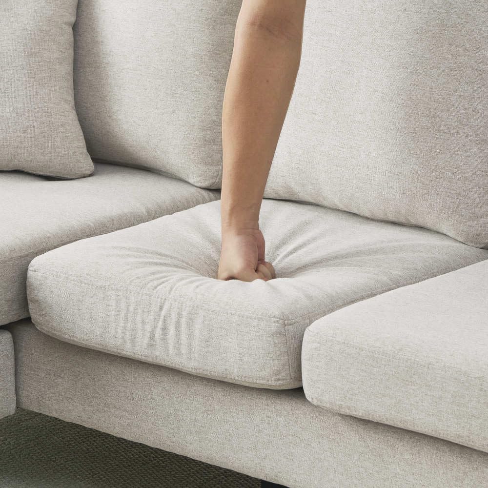 Sofá esquinero con chaise longue intercambiables, sofá de 2 a 3 plazas con 1 cojín, bolsillos laterales, sofá acolchado, patas para sillas de plástico, diseño modular, lino algodón, beige gris (166 x