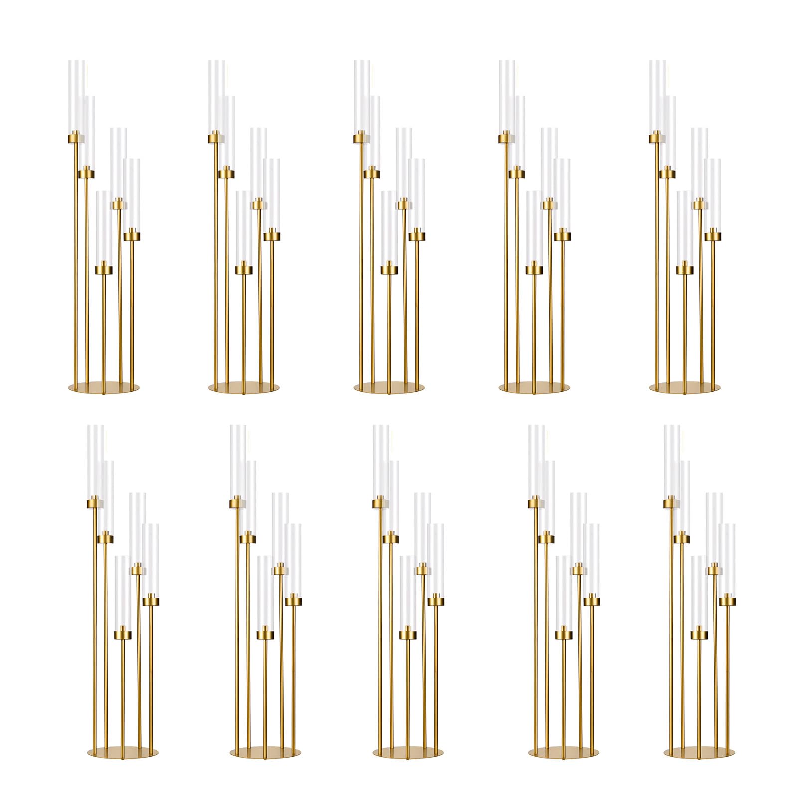 Photo 1 of 10PCS Gold Floor Candelabra,5 Arms Metal Candle Holder with Acrylic Shade