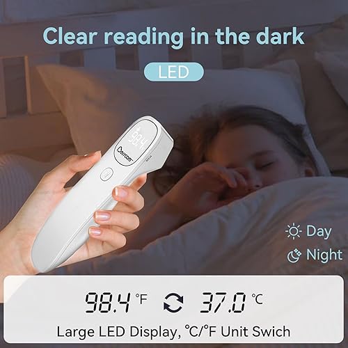 Miniatura 4 de Berrcom Termómetro infrarrojo sin contacto Termómetro digital para la frente para adultos y niños, termómetro de temperatura 3 en 1 con alerta de
