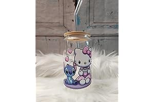 Enchanting Stitch and Kitty Glass Cup: Your Perfect Coffee Companion