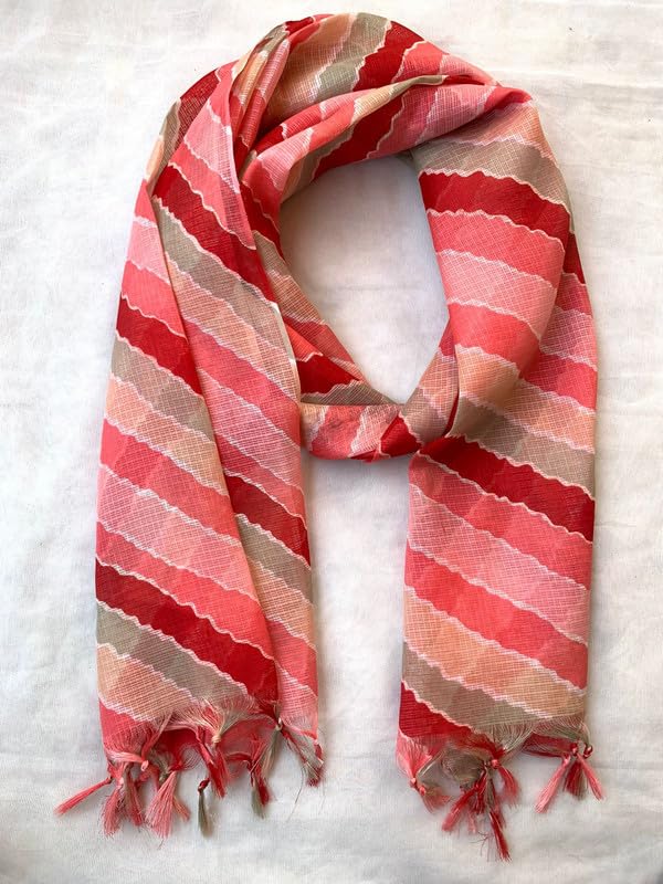Image of Women's Cotton Blend Striped Print Dupatta with 2.20 Meters | Women's cotton printed dupatta with tassels