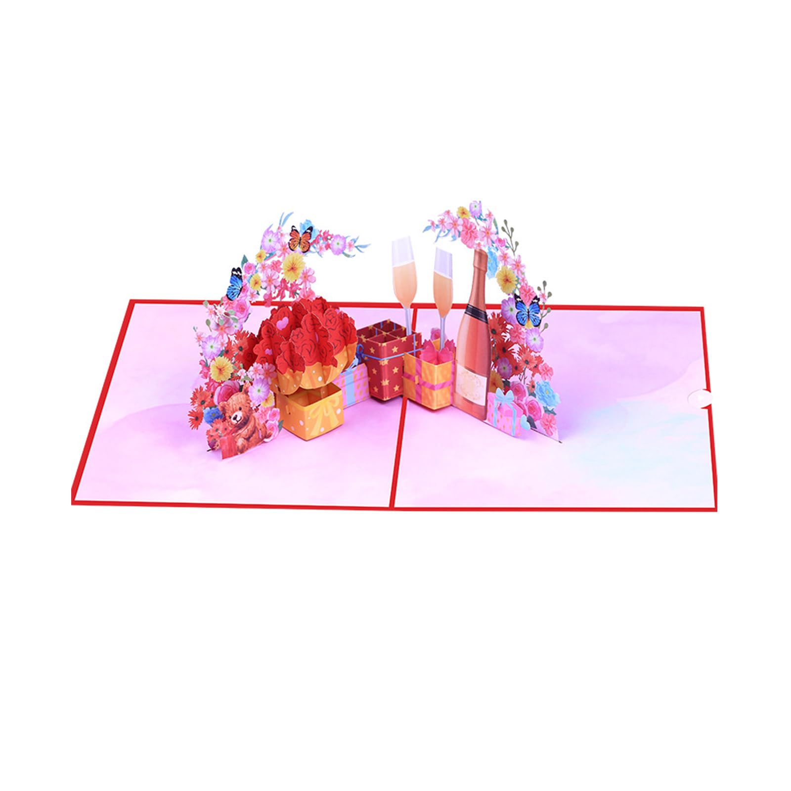 Buxuaaaa 3D Wine Glass and Flower Popup Card Greeting Card with Envelope for Valentines Day Anniversary Wife Valentines Day