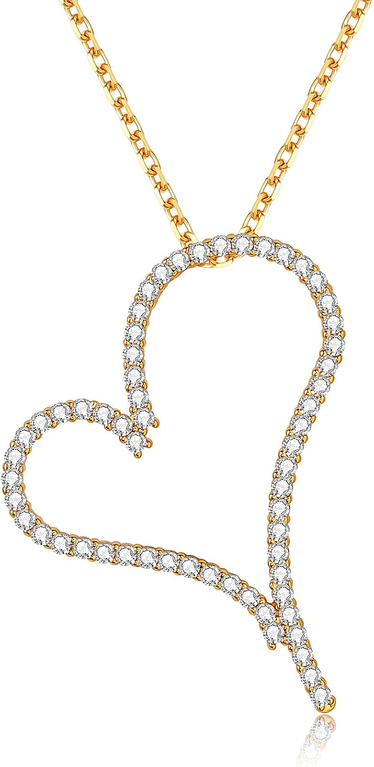 18K Gold/Rhodium Plated Heart Necklace for Women, Hypoallergenic Double Thick Plating, Love Pendant with Message Card, Gift for Girlfriend Wife on Valentine’s Day Birthday Anniversary