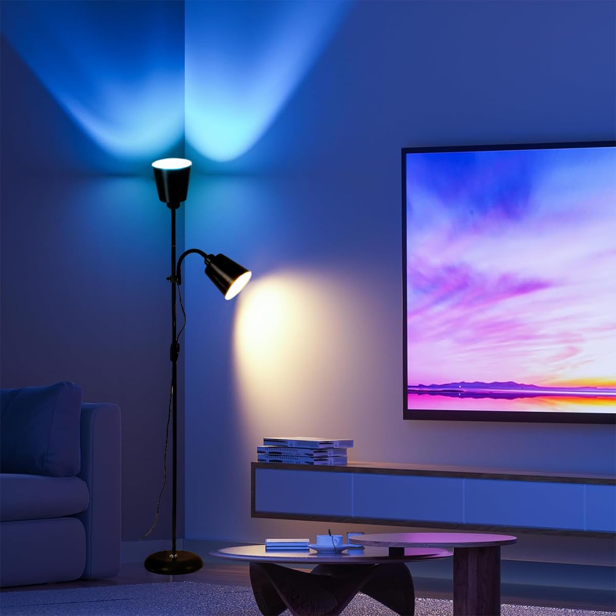 Intelligente Stehlampe Wohnzimmer WIFI RGB Farbwechsel Stehlampen mit Alexa und Google Home Stehleuchte mit Fernbedienung & APP Dimmbar Leselampe für Schlafzimmer Büro Hotel Floor Lamp, 170CM, Schwarz