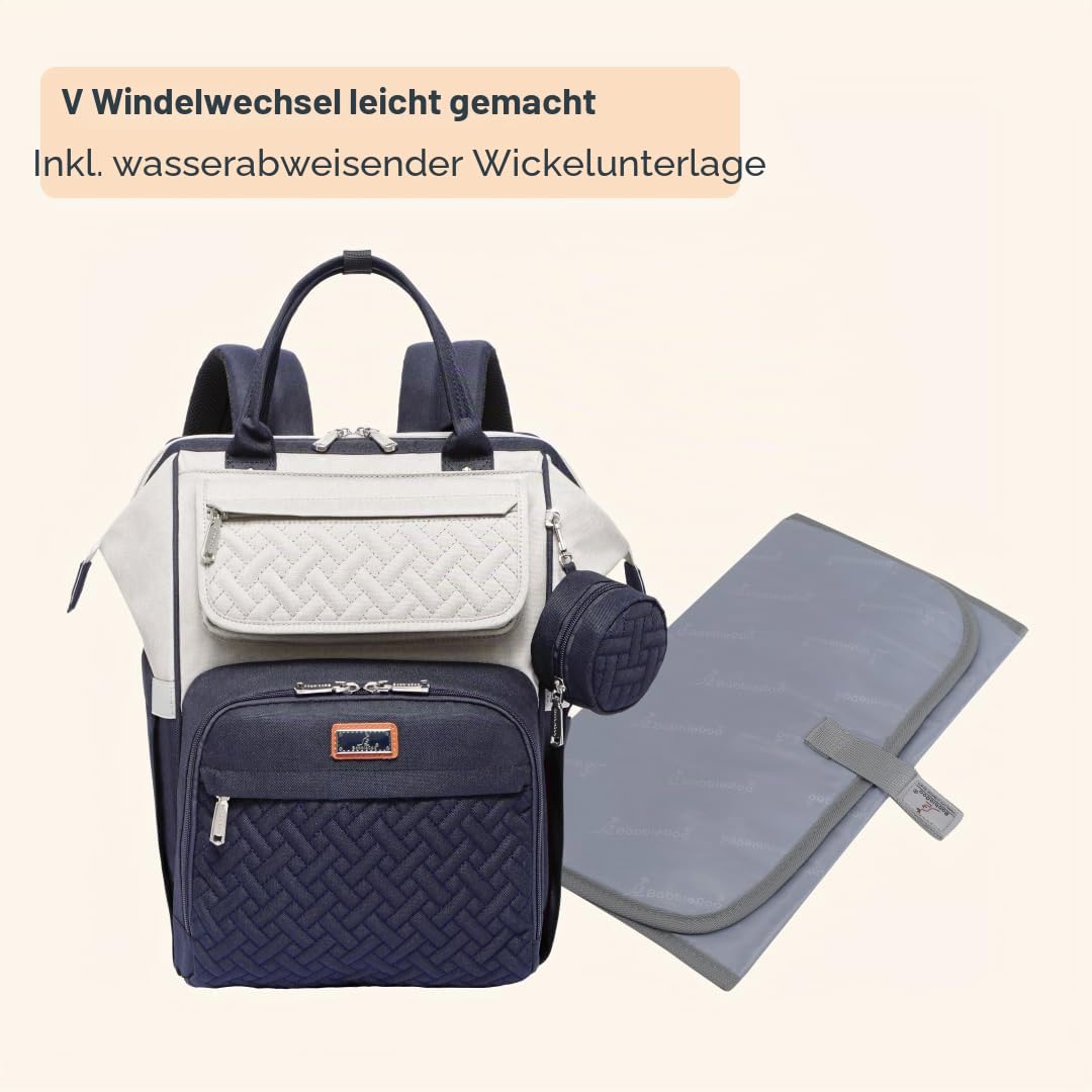 BabbleRoo Wickeltasche Rucksack Multifunktionale Große Wickelrucksack Babytasche mit Wickelauflage & Kinderwagengurten & Schnullertasche