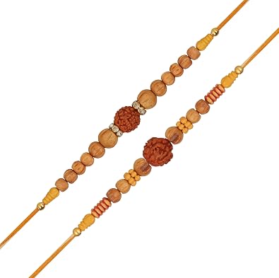 Pack of 2 Rudraksha Rakhi Set for Brother Rakshabandhan Rakhee Simple Thread for Bhai Bro Bhaiya Rakhies for Men Raksha Bandhan
