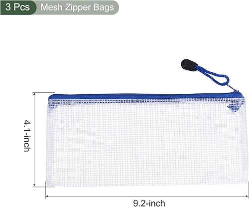 Miniatura 2 de YOKIVE Paquete de 3 bolsas de malla con cremallera, bolsillos de malla impermeables para archivos, bolsa de plástico para billetes de documentos,