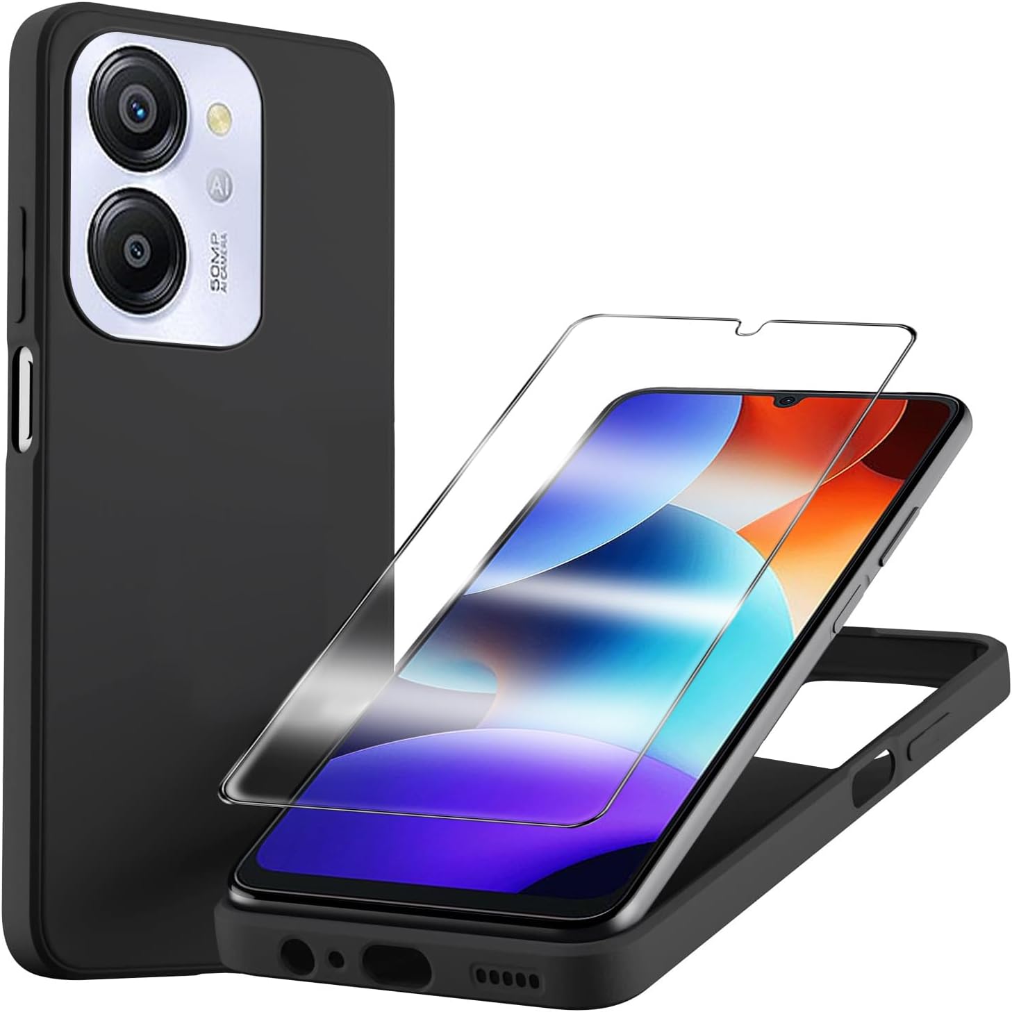 for Blackview Oscal Modern 8/Color 8 Case with Tempered Glass Screen Protector Silicone Bumpers Anti-Scratch Shockproof Protective Phone Case Cover for Blackview Oscal Modern 8/Color 8 (Black)