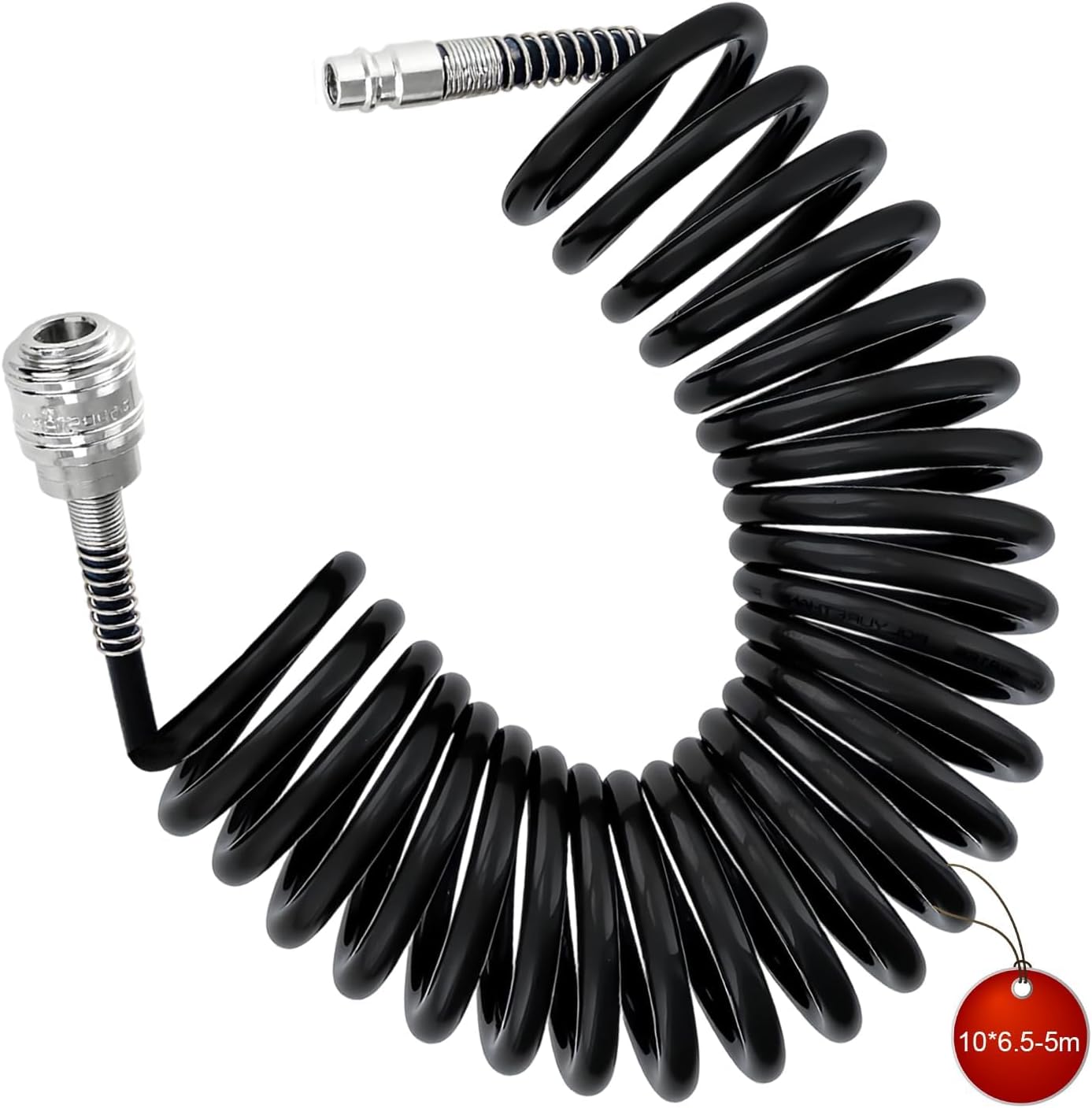 Compressor Hose Max 11 Bar, 6.5 x 10 mm Air Hose with 1/4 Inch Connection, 5 m Compressed Air Hose, Black, for Gas Supply