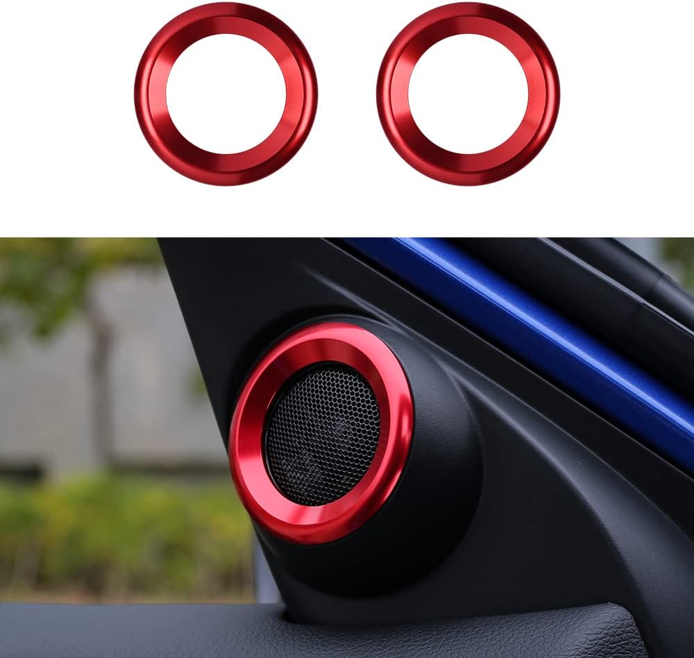Thenice for 10th Gen Civic Door Audio Speaker Rings Anodized Aluminum A-Pillar Loudspeaker Decorations Circle Trims for Honda Civic 2016 2017 2018 2019 2020 2021 -Red