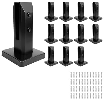 LukLoy 12 Pack Marine Grade T2205 Stainless Steel Glass Railing Spigot NW 2.6lb Heavy-Duty Matte Black Glass Clamp Railing System for Ocean Balcony, Deck, Seaside Terraces, Pool Fence-Level 3