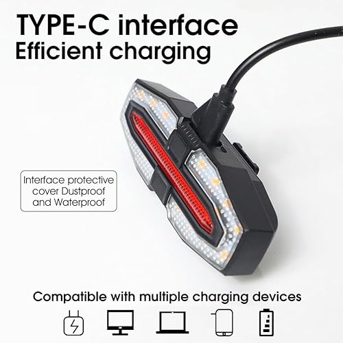 Miniatura 6 de Luz trasera de bicicleta con señales de giro, control remoto inalámbrico, impermeable, luz trasera de bicicleta, recargable por USB, ultra