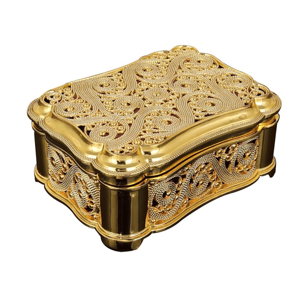 Boîte à bijoux carrée en métal ornée de perles et de fleurs en spirale élégante