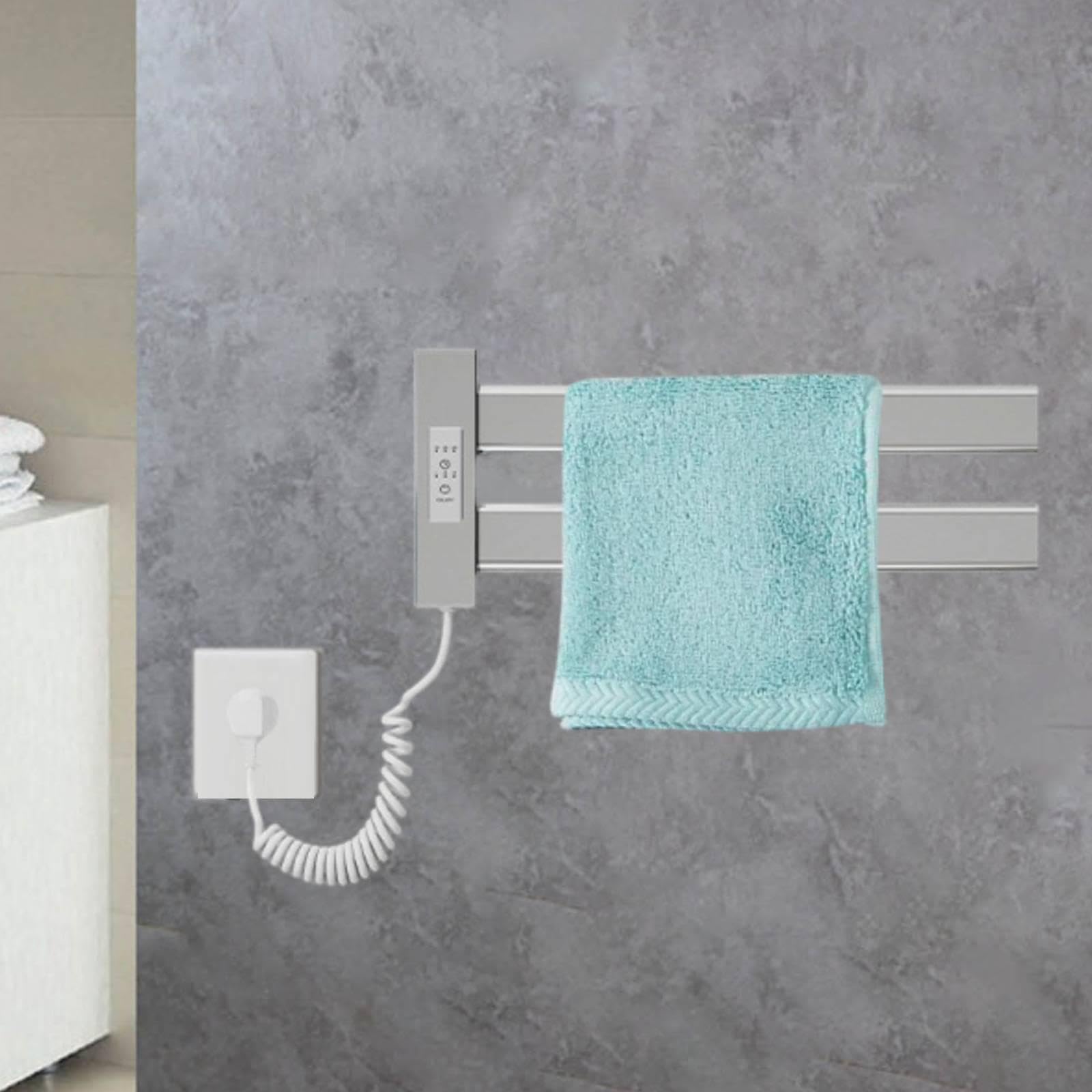 Elektrischer Handtuchwärmer Wandmontage Heizregal Aluminium wasserdichte Schnelltrocknung Smart Konstanttemperatur für Badezimmer Spa Bereich, Silber
