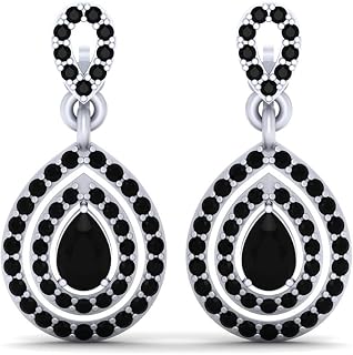 1.60TCW Black Onyx Halo Drop Dangle Earrings Wedding Earrings Gift For Her Solid 925 Sterling Silver